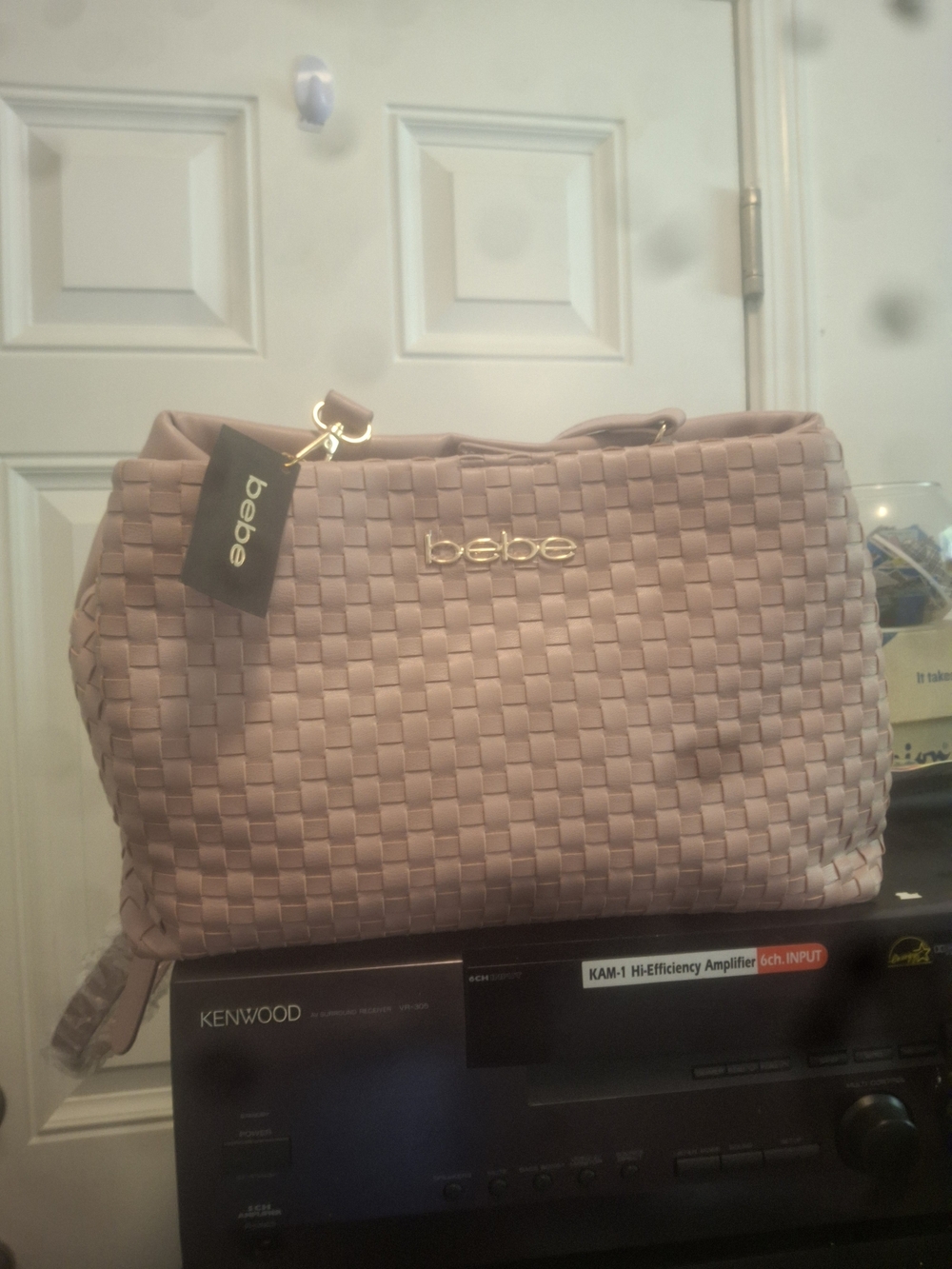 bebe Woven Tote Bag in Blush Pink